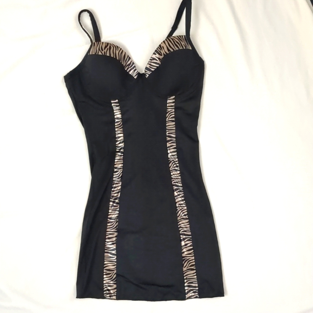 Marilyn Monroe Black Slip Dress with Zebra Accents Size L